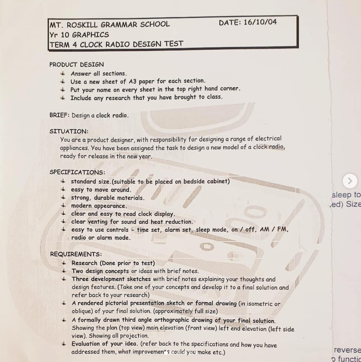 Original Year 10 Graphics brief — Mt. Roskill Grammar, 2004